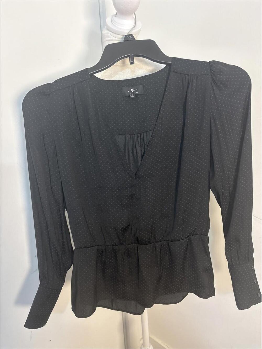 7 For All‎ Mankind Womens Black V-Neck Peplum Blouse Long Sleeve AN126410SA